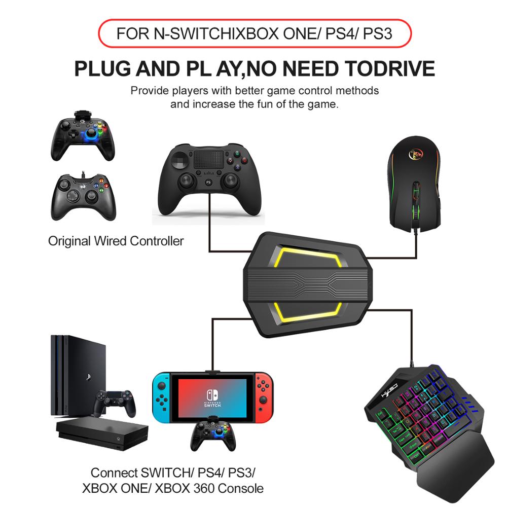 Farverigt baggrundslys enhånds gaming mini-tastaturmus sæt usb ps4 tastaturmus med konverteradapter til ps4 switch