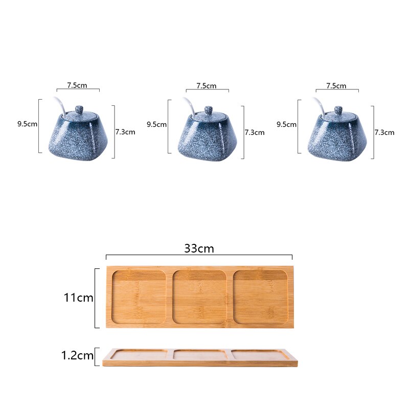 Spice Jar Ceramic Spice Box Household Kitchen Spice Jar Set Chili Jar Combination Salt Monosodium Glutamate Condiment Bottle: A three-piece suit
