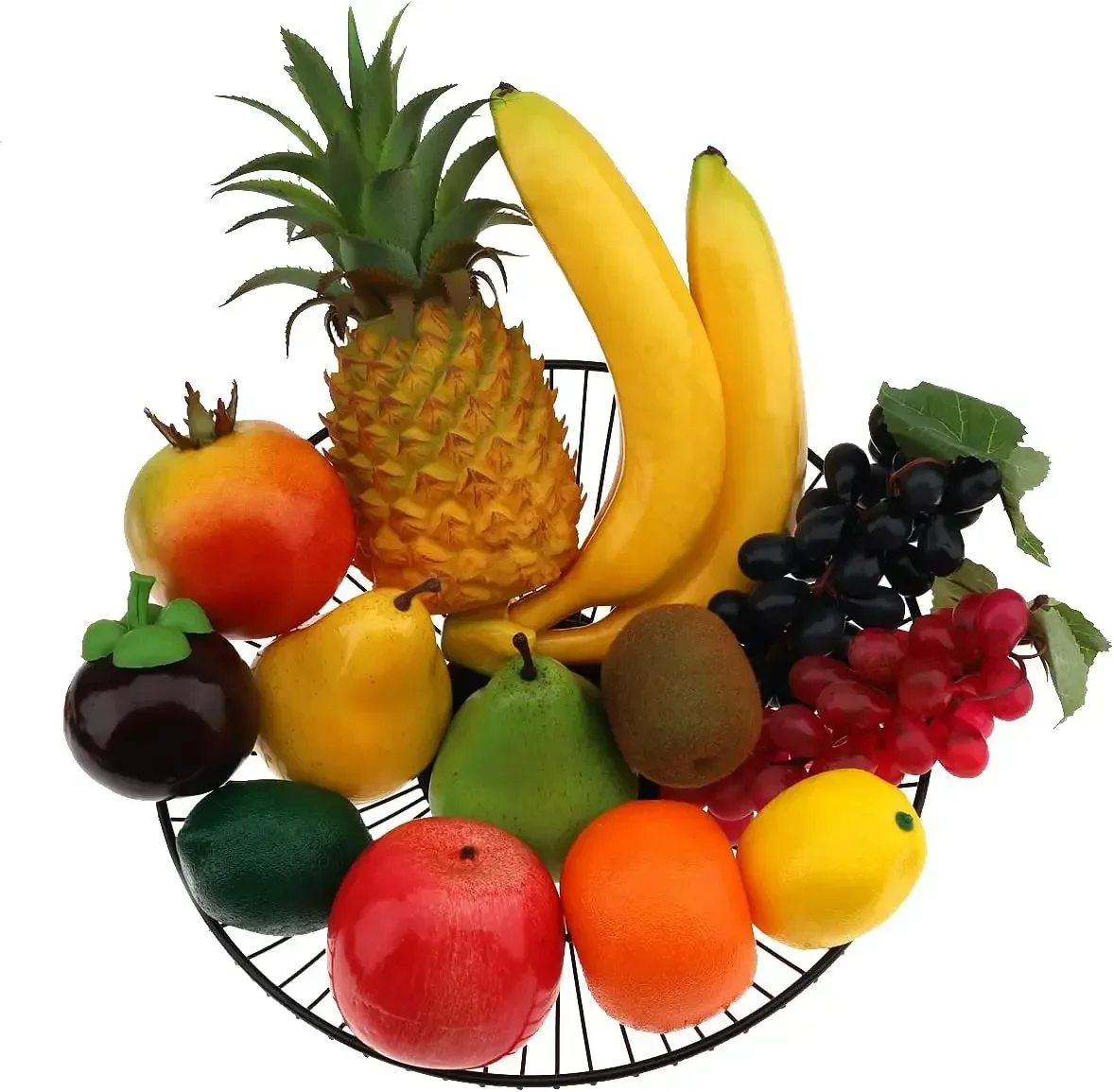 Conjunto de frutas artificiales, decoración del hogar, piña, uva, fresas, aceite de pera, naranja, limón, cera, manzana, plátano, melocotón, combinación
