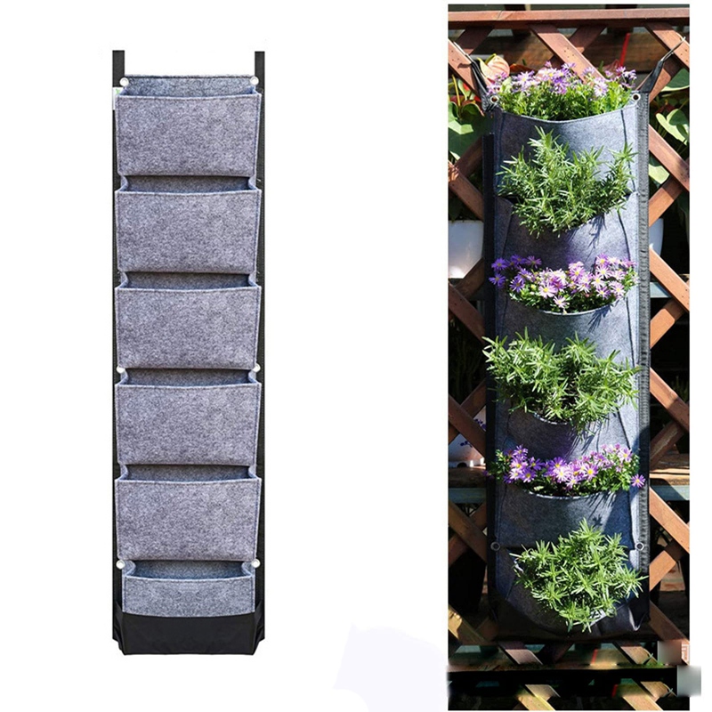 Bolsa Vertical para plantas, maceta de jardín colgante de pared con 6 bolsillos, macetas de flores, bolsas de fieltro grandes para decoración del hogar y jardín