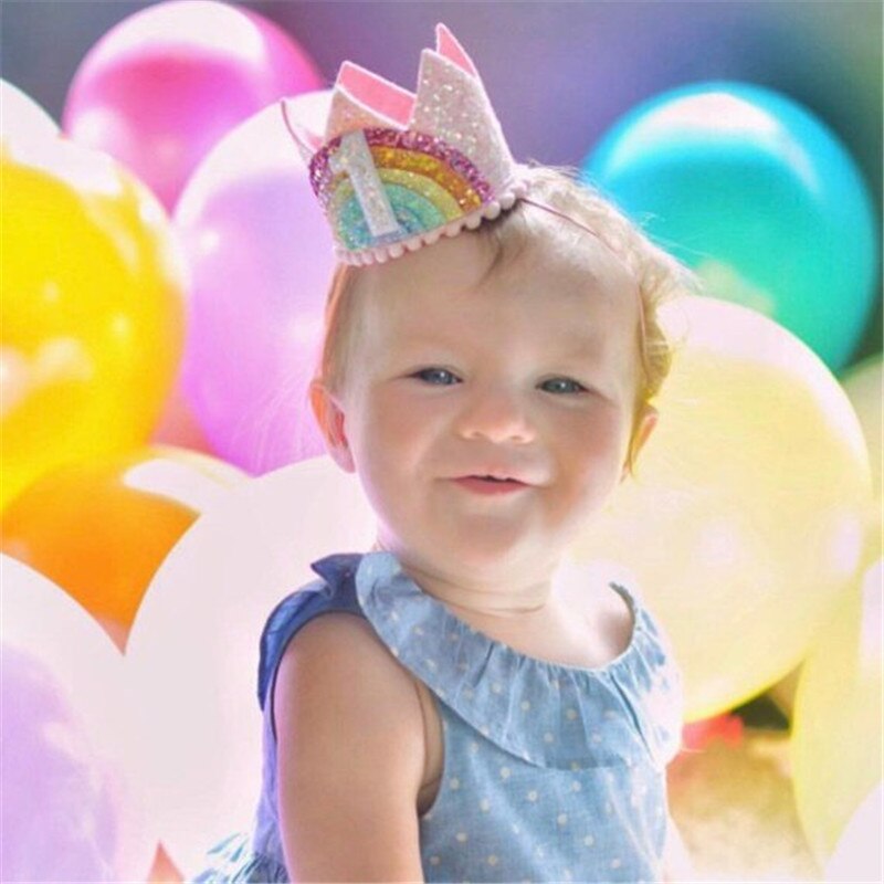 Chicinlife 1-8 år gammel regnbuebursdag kronehatt gutt jente bursdagsfest dekorasjon baby dusj hvitt måke bursdagshatt