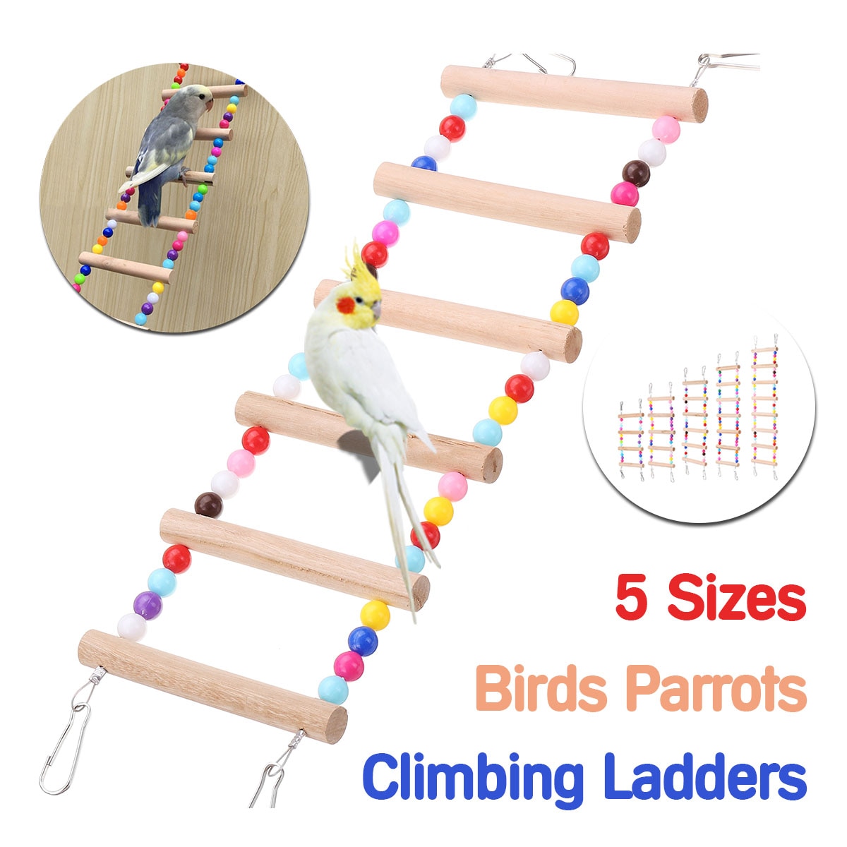 4/5/6/7/8 Layer Bird Ladders Pets Parrots Ladders Climbing Toy Hanging Colorful Balls With Natural Wood Colorful Balls