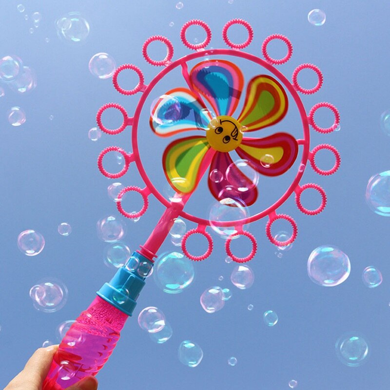 2 In 1 Windmill Bubble Machine For Children Kids Outdoor Portable Bubble Stick Bubble Wand Blower Colorful Bubble Windmill Toys