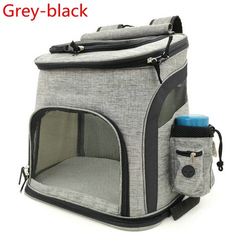 Bolsa de malla para perros, mochila transpirable para perros, bolsa de transporte para gatos de gran capacidad, bolsa de transporte para mascotas Oxford, bolsa de transportador de tela: Grey-black