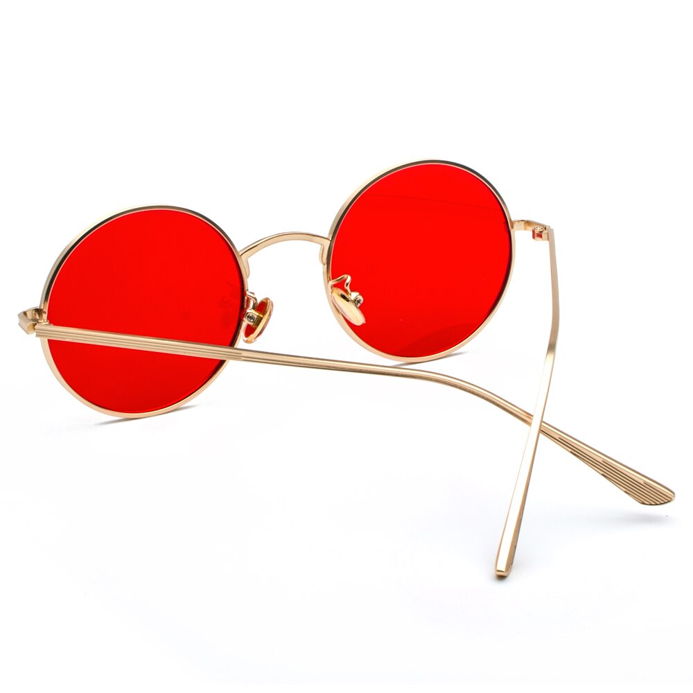 Peekaboo gold round metal frame sunglasses men retro summer style women red lens sun glasses unisex yellow pink black