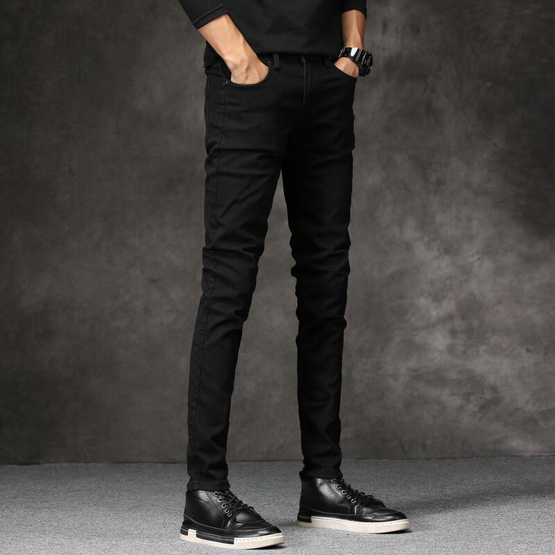 Korean Style Men Jeans Stretch Black Color Casual Pencil Pants Elastic Tight Trousers Streetwear Narrow Skinny Jeans Men