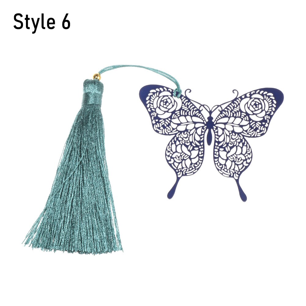 1PC Retro Brass Bookmark Tassel Pendant Butterfly Rose Book Clip Pagination Mark Stationery Student Cartoon Metal Bookmark: Style 6