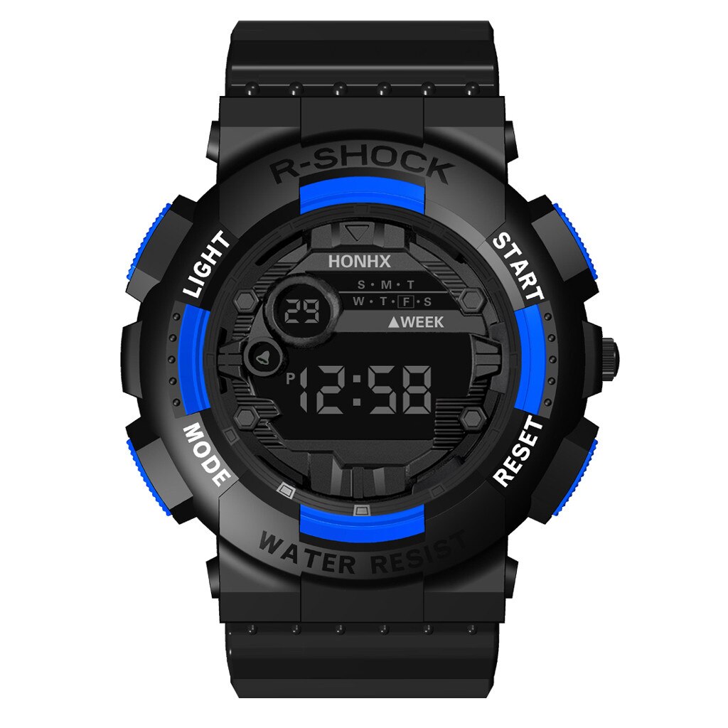 Honhx Luxe Heren Digitale Led Horloge Mode Chronos Countdown Horloge Datum Sport Mannen Outdoor Elektronische Horloge: Blauw