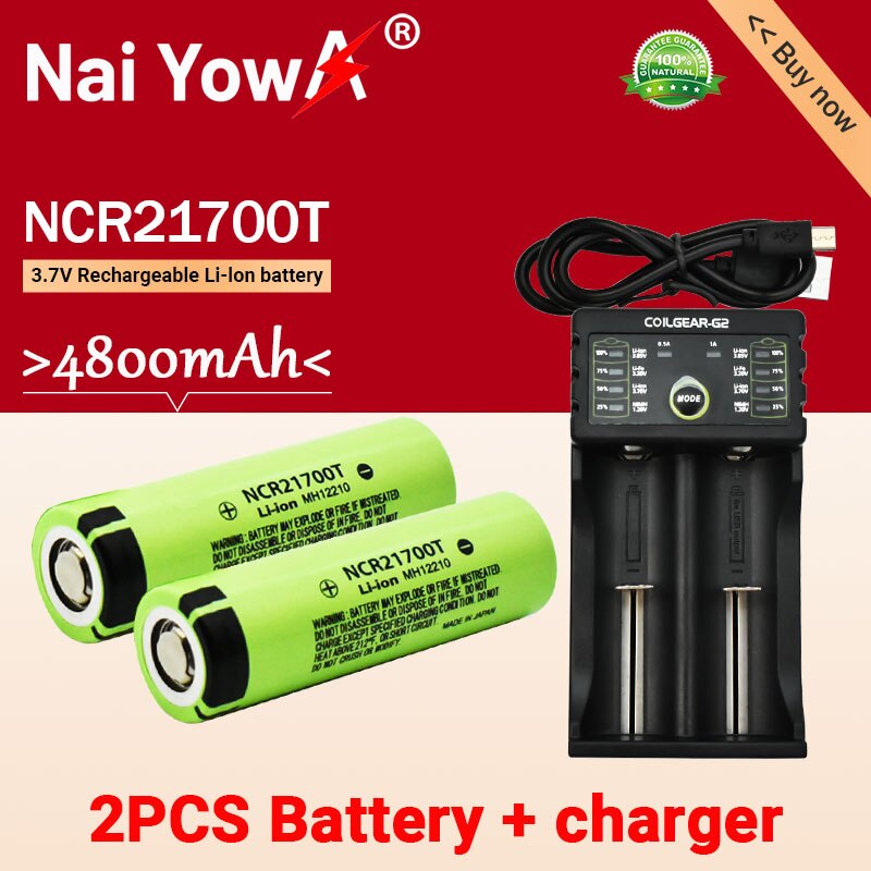 21700 NCR21700T Rechargeable Lithium 4800mAh 3.7V Power Battery High Discharge High Drain Li-ion Battery HD Cell +charger