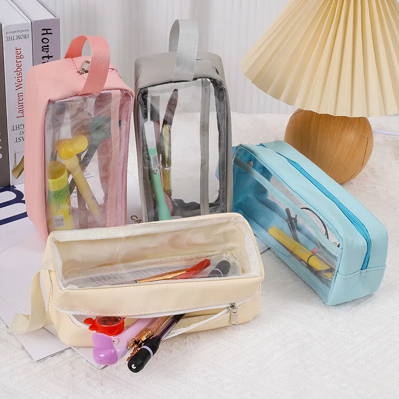 Pvc Large Capacity Pencil Case Clear Pencil Pouch With Zipper Pen Holder Bag Desk Stationery Organizer Transparent Makeup Bag