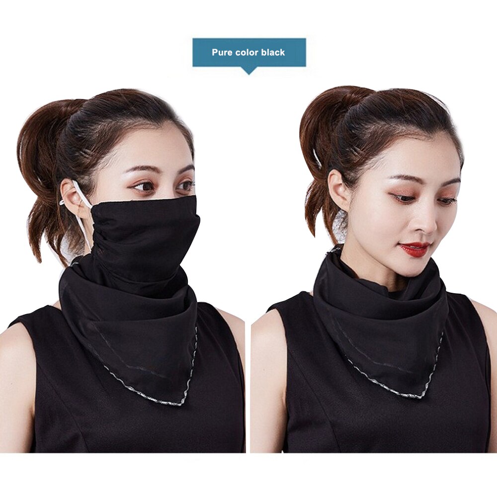 Silkes halsduk mask solskydd triangel hals kvinnlig sommar vår höst för att täcka ansiktsmask öronhängande halsduk skyddsmask: Svart / 1pc
