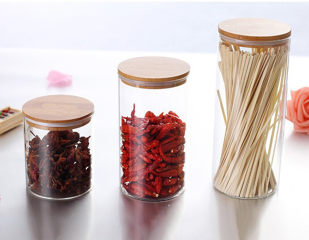 Glass Food Storage Jars, Kitchen Food Container Jar With Bamboo Lids