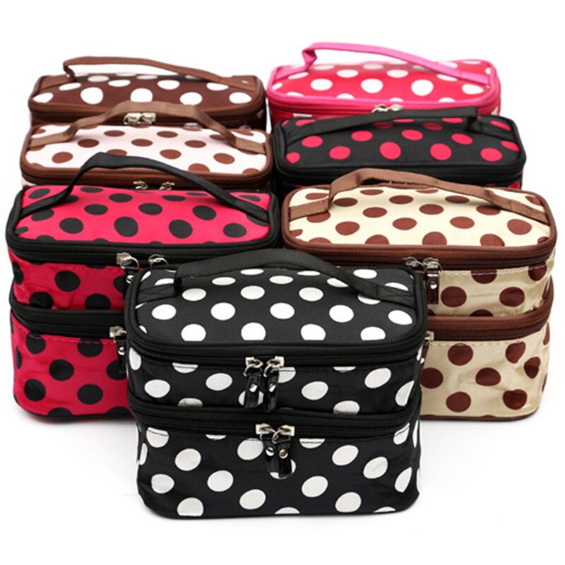 Travel Polka Dot Woman Cosmetic Bag Double Layers Storage Makeup Bag Large Capacity Practical Convenience Lady Makeup Bags