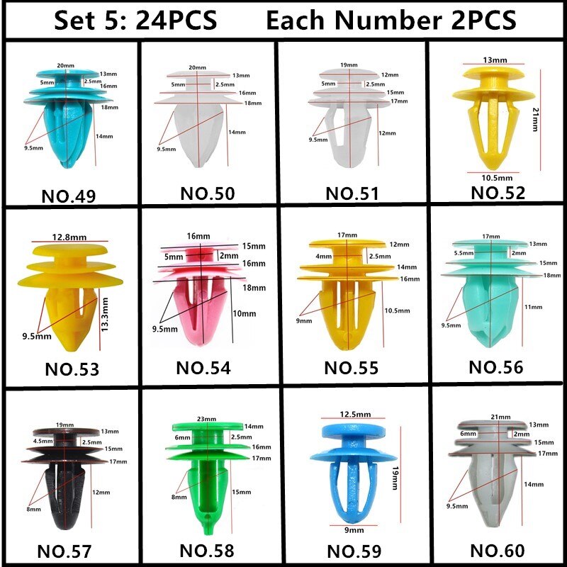 For Toyota Tundra Solara Scion Car Bumper Fender Wheel Arch Door Panel Trim Roof Cover Trunk Strip Snap Rivet Fastener Clips Kit: 24PCS Mixed Set 5