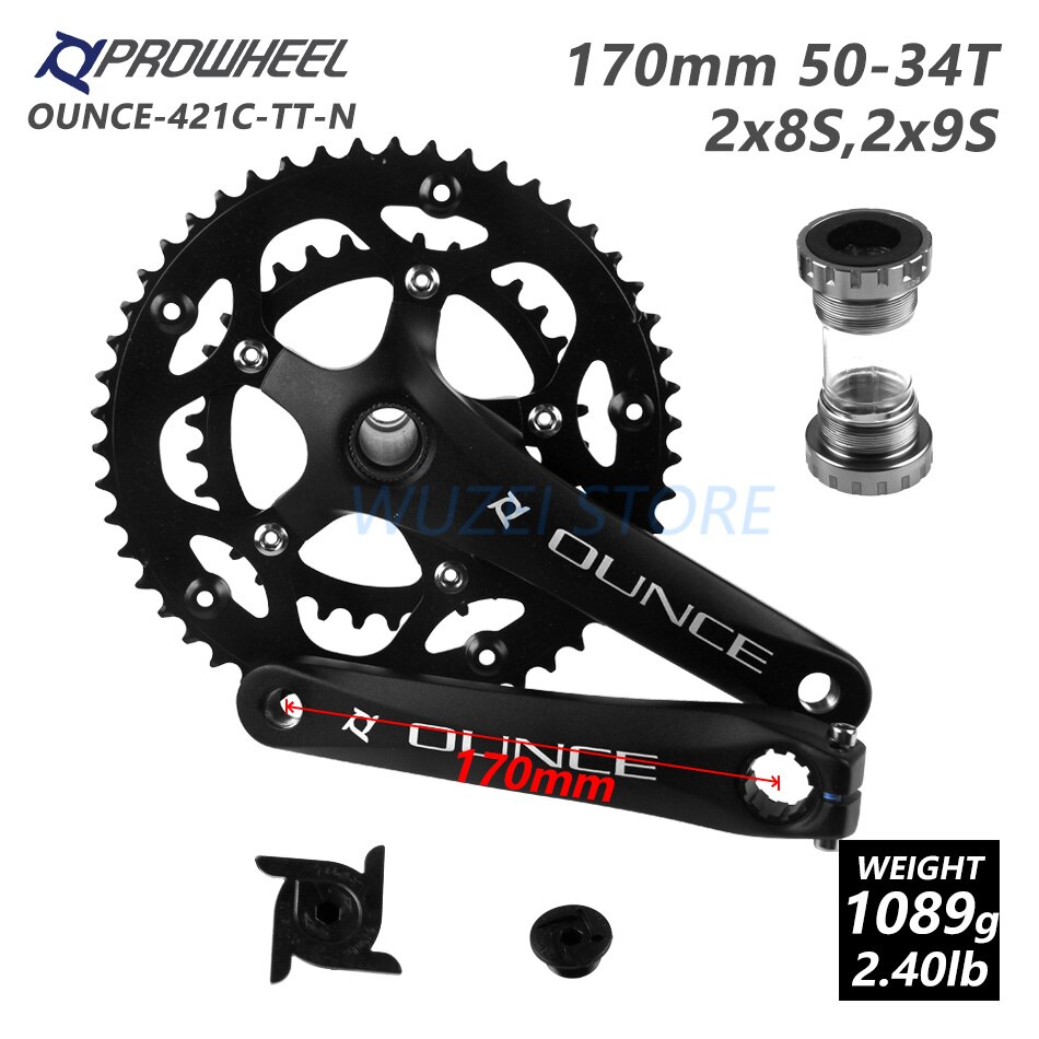 PROWHEEL Road Bike Hollow Double Sprockets Crankset 50T-34T 53T-39T 170mm Crank 110/130 BCD Bottom Bracket Chainwheel Axis Parts