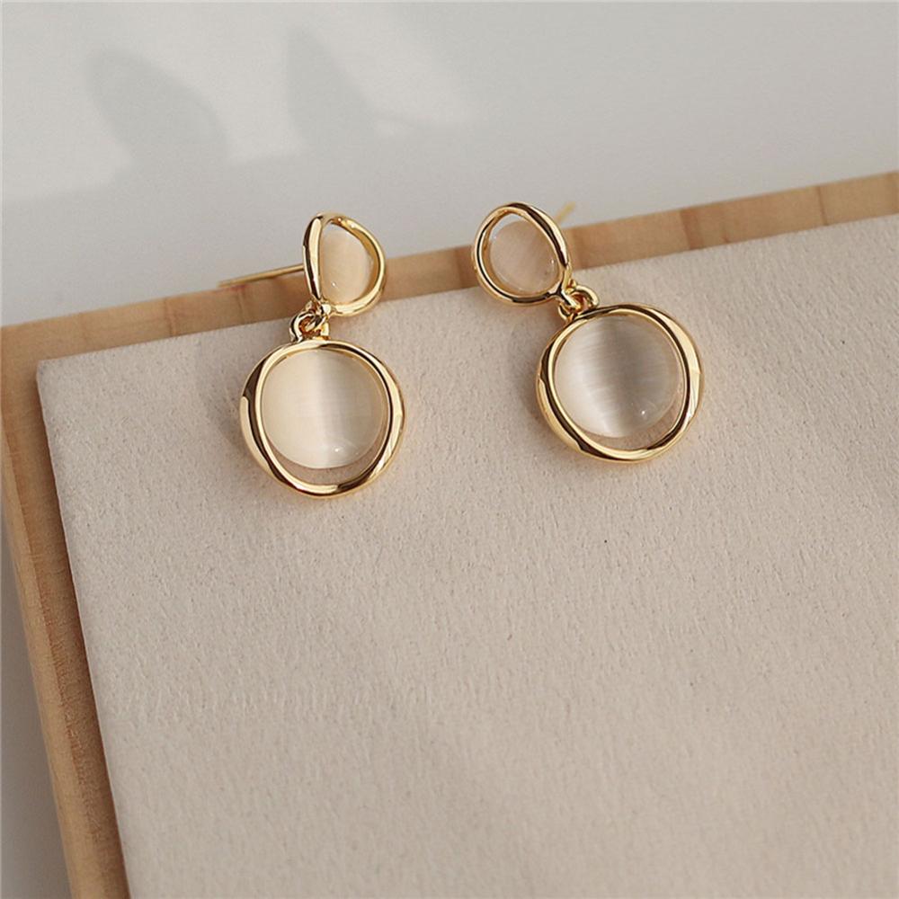 Vintage 1 Paar Beige Twee Opal Stone Ronde Stud Oorbellen Voor Vrouwen Gouden Kleur Opaal Oor Clips Oorbel accessoires