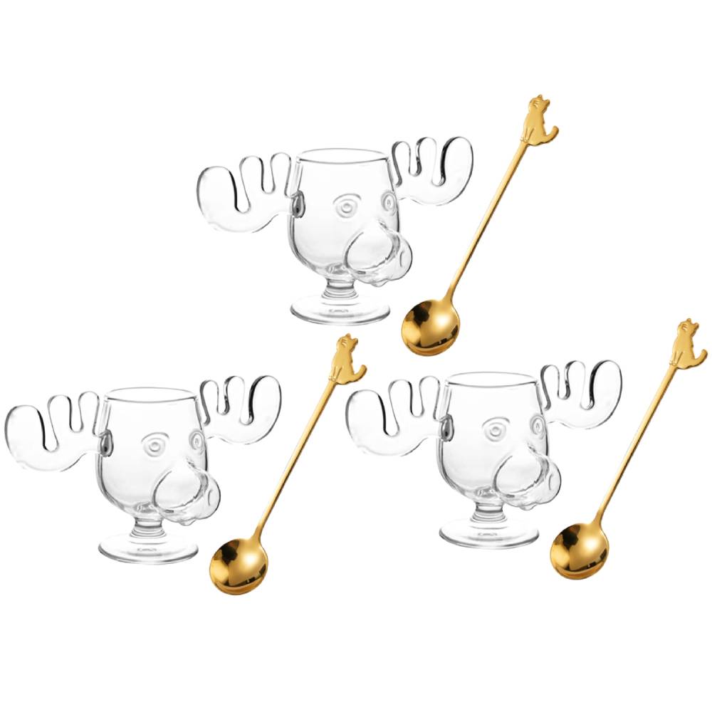 1-3PCS 240ml 8oz Christmas Vacation Moose Mug Christmas Reindeer Head Elk Glass Wine Beer Water Juice Milk Glass: black