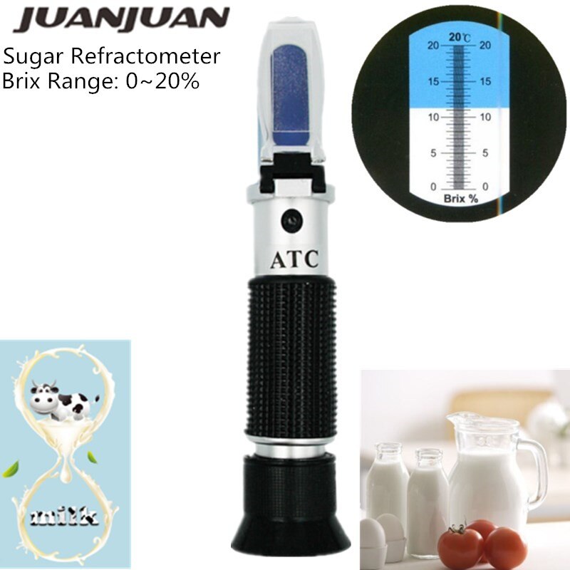 Hand-held Refractometer Brix Tester with ATC for Sugar Water Content Measurement, Brix scale range 0~20% 50%off