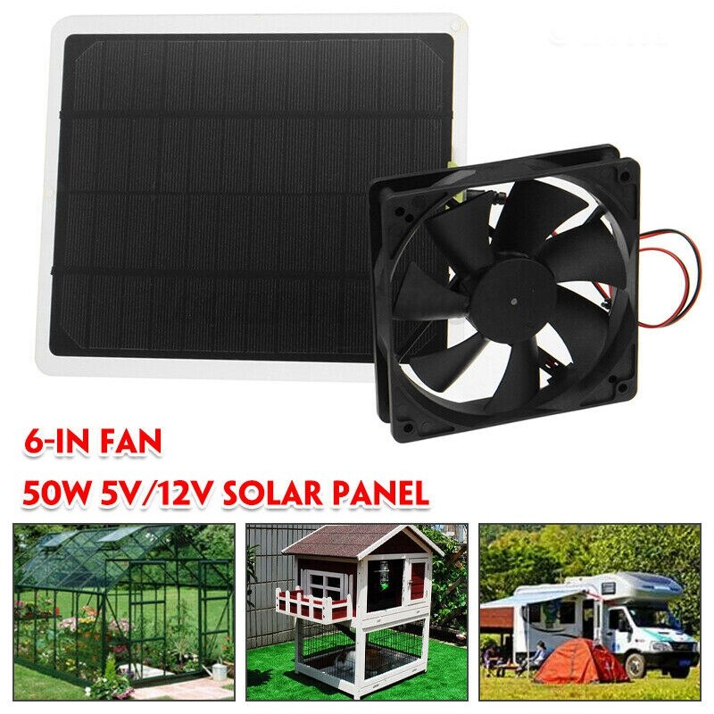 RV Solar Exhaust Fan 50W 6 Inch Mini Ventilator IP65 Waterproof Solar Panel Powered Fan for Car, Greenhouses, Pet Houses: Default Title