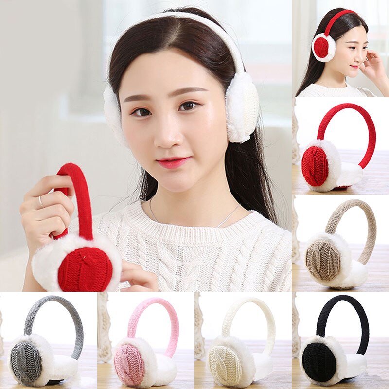 Crochet Knitted ladies earmuffs autumn winter warm comfortable solid unisex skiing Fur headphones casque antibruit cute