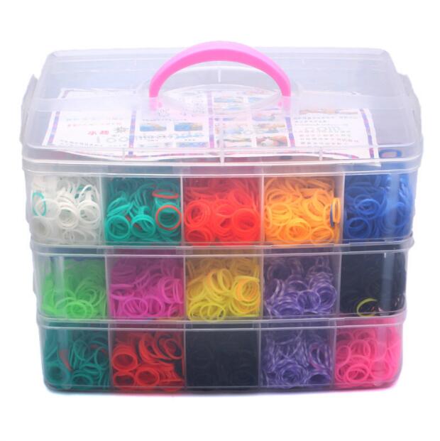 4500 unids 15 Colors DIY rainbow color rubber band bracelet box Small three-layer weaving machines Knitting Toys ZXH