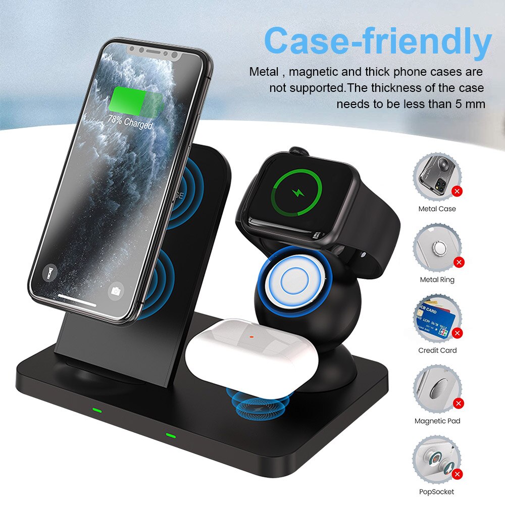 3 in 1 trådløs opladningsstation til apple watch 6 se 5 4 3 2 airpods pro  qi 15w hurtig oplader station til iphone 12 11 x xs  xr 8