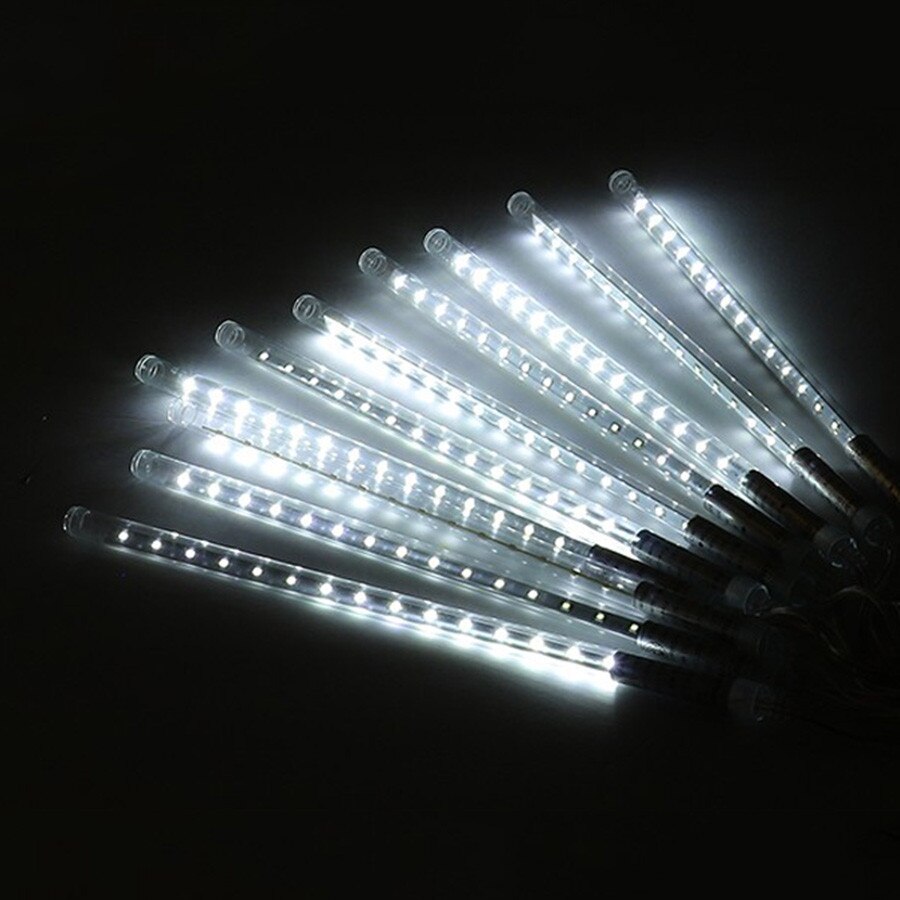 Blue Falling Rain Lights Meteor Shower Rain LED Lights 50/30CM 8 Tubes Christmas Tree Icicle String Lights For Wedding Party: White / 8PCS 50CM Tube / 110V US Plug