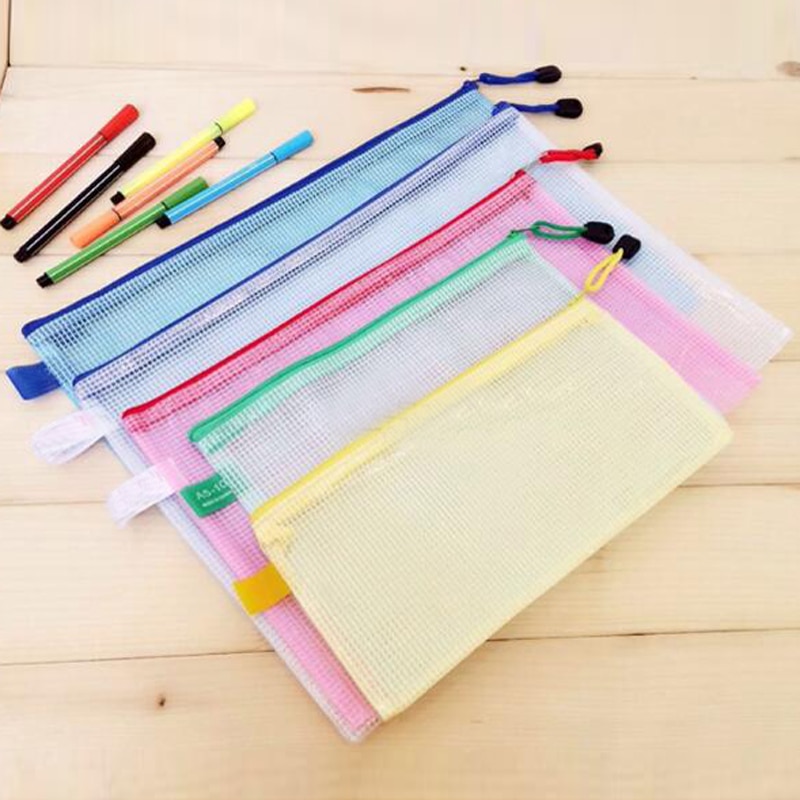 10 pcs/lot Gridding Waterproof Zip Bag Document Pen Filing Products Pocket Folder Office & School Supplies