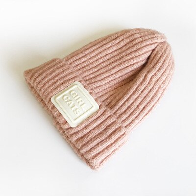 Kinderwintermuts geborduurde letters effen wollen streep gebreide kindermuts gehaakte meisjesmutsen winter jongensmuts babymutsen: Roze