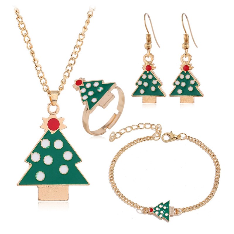 5pc julekvinder smykkesæt julemand elg klokke øreringe halskæde armbånd indretning jul til pige kvinder kone mor veninde: Dyb safir