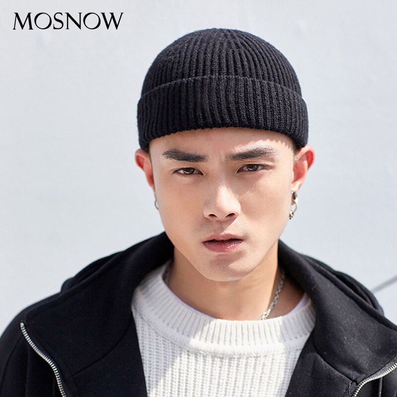 Unisex skullies mössa vinter mössor varma enfärgade stickade mössor casual manlig kort melon mössa utomhus herr mössa motorhuv