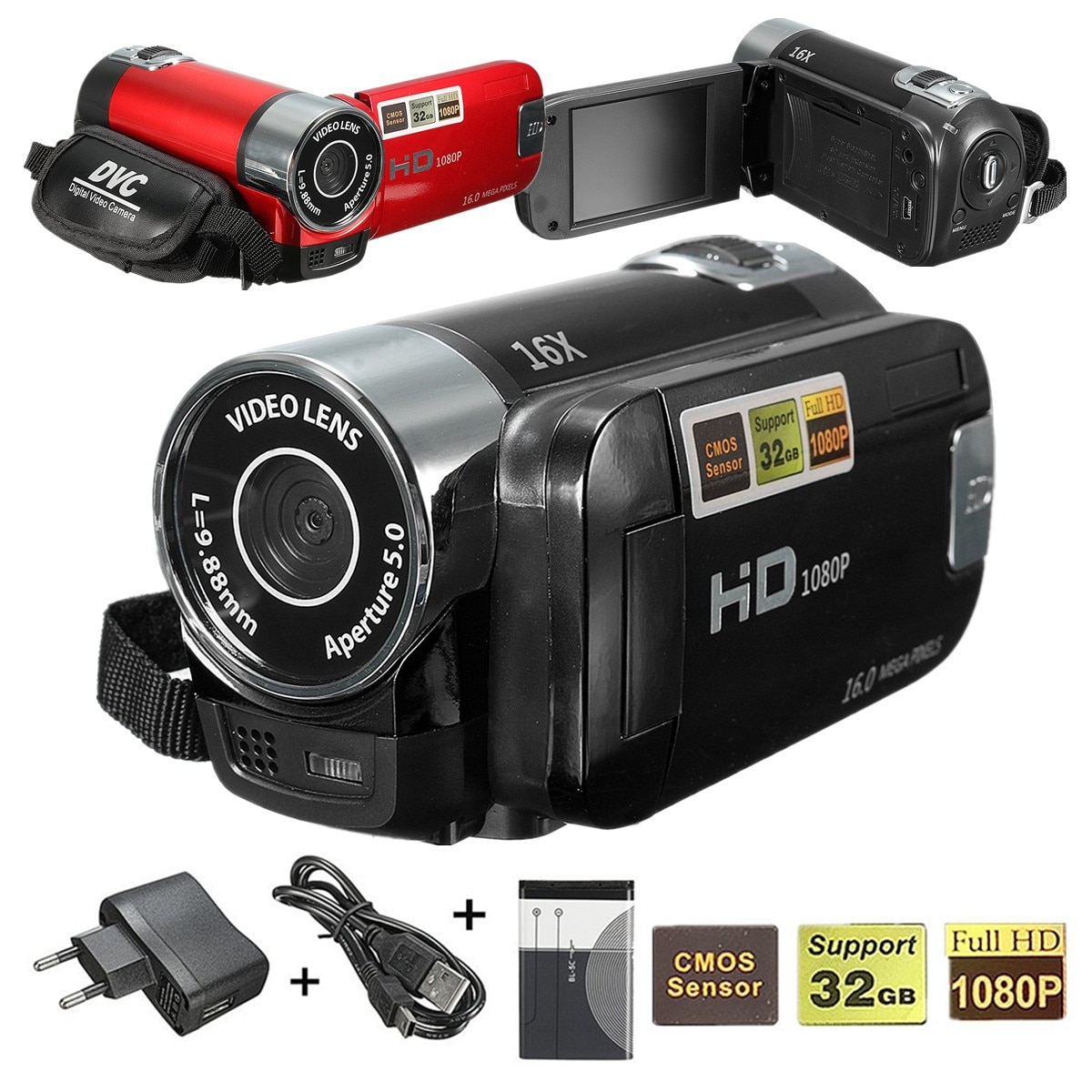 HD 1080P Digitale Video Camcorder 16 Million Pixels DV 16X Video Camera 16MP 2.7'' LCD Screen Toccare Schermo 16X Zoom Camera