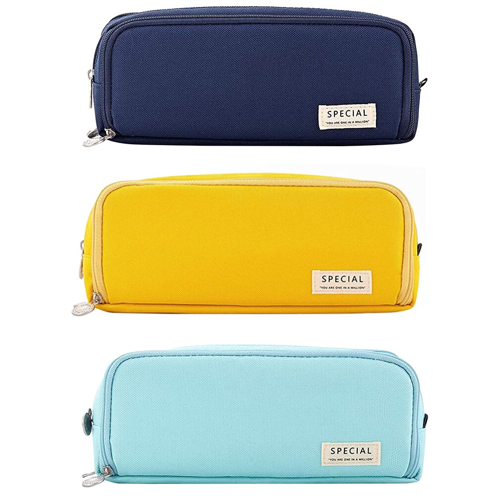 Pencil Case Multifunction Oxford Cloth 3 Compartments Pen Pouch With Zipper Big Storage Marker Bag For Students Stationery
