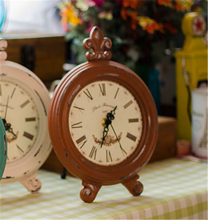 Horloge de bureau Vintage en bois | Horloge ronde Vintage, grande aiguille de bureau, décoration de la maison, suspendue: 4