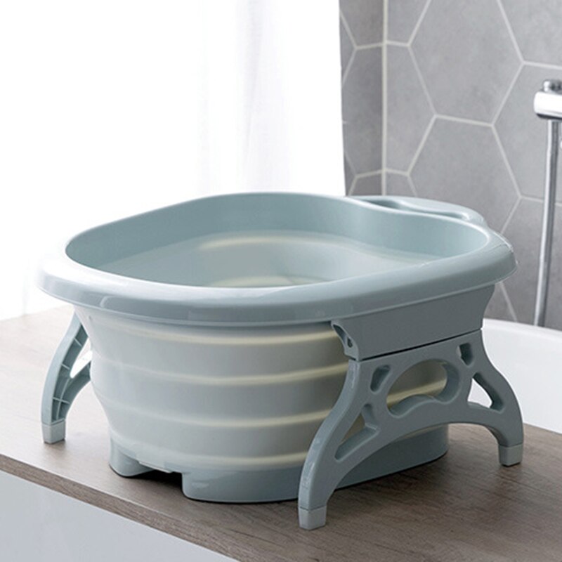 Bain de pieds pliable, seau de massage moussant simple, bassin de bain de pieds en plastique, grand rehaussement, baril de forçage, réduit la pression: Bleu