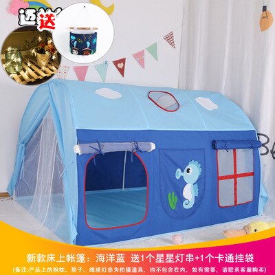 Mai Noord Hij Kinderen Bed Tent Kruipen Tunnel Jongens En Meisjes Playhouse Princess Bed Gordijn Speelgoed Huis:  New Style  Ocean Blue Upgrade   Mosquito Net Door Curtain Star Light   Cartoon Hanging Bag