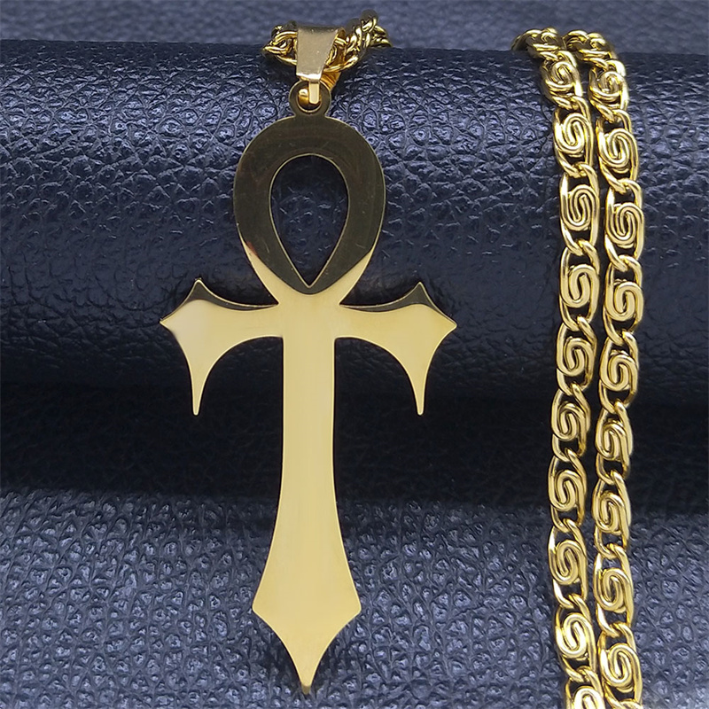 Collana croce Ankh egiziana donna/uomo acciaio inossidabile colore oro amuleto collane protezione gioielli colar masculino muslimah: Luce di Colore Giallo Oro