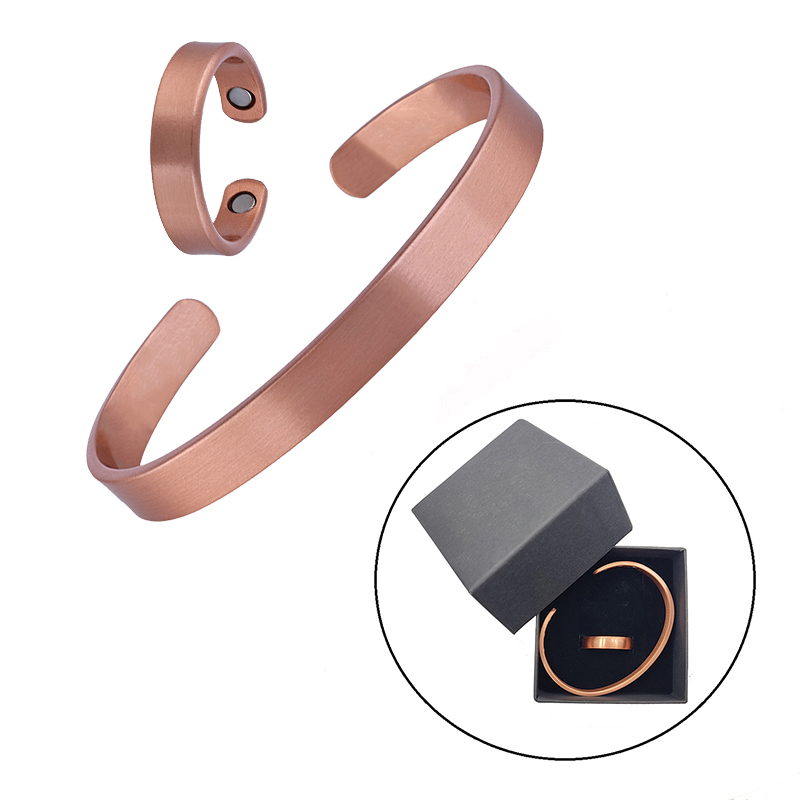 Enkelt smyckeset i ren koppar armband ringar manschett magnetiska armband för kvinnor män artrit hälsa massiva kopparsmycken: Ren guldfärg