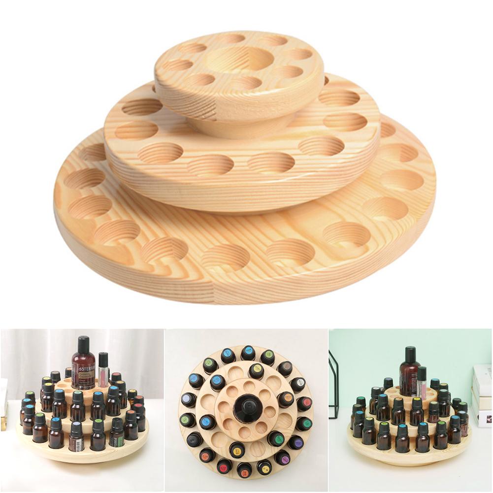 39 Slots Three Layers Essential Oil Storage Box Circle Wooden Case Aromatherapy Organizer Solid Wood Display Stand