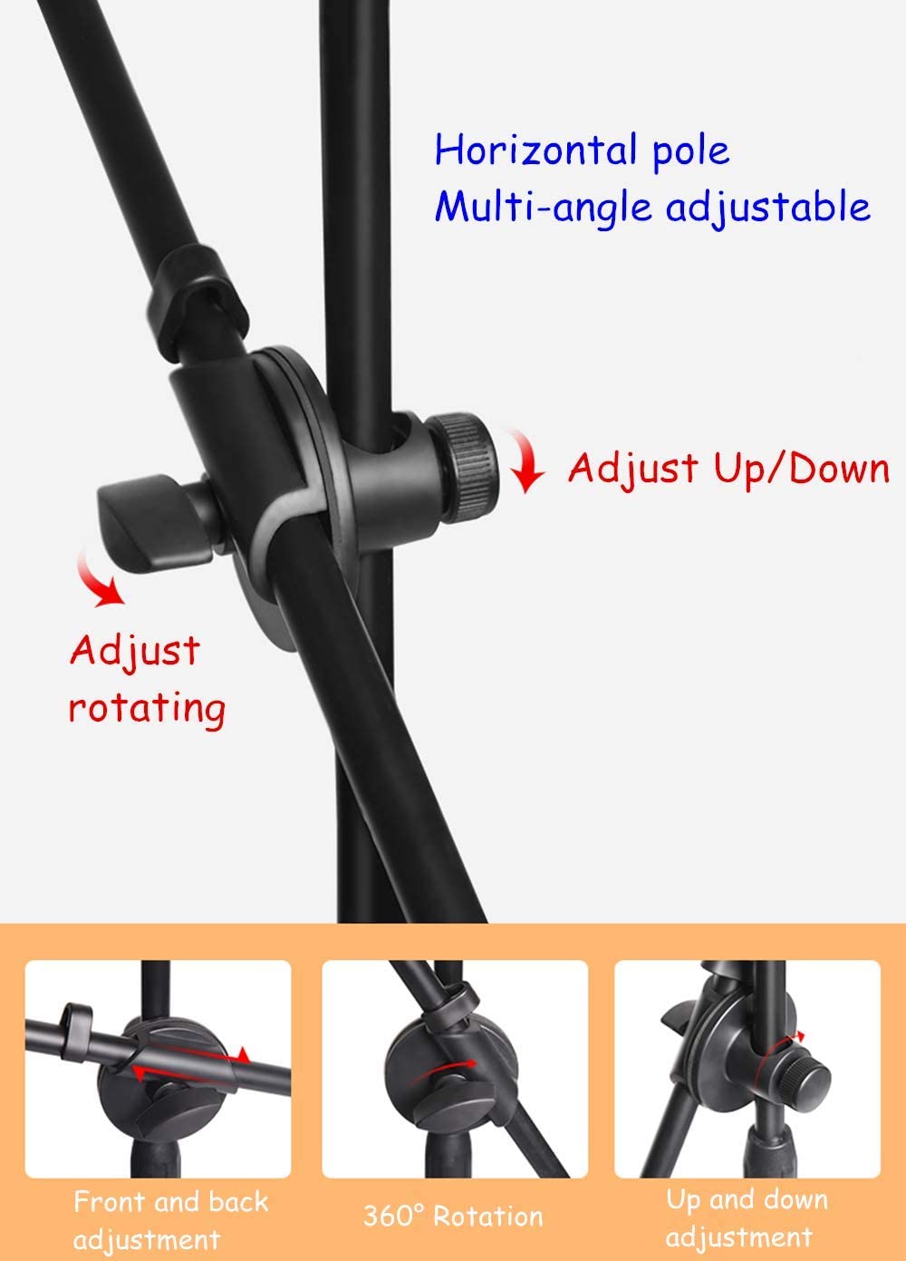 Tablet Tripod Stand with Microphone Holder, Lightweight Folding Tripod Mic Stands Height Adjustable Cell Phone Floor Stand