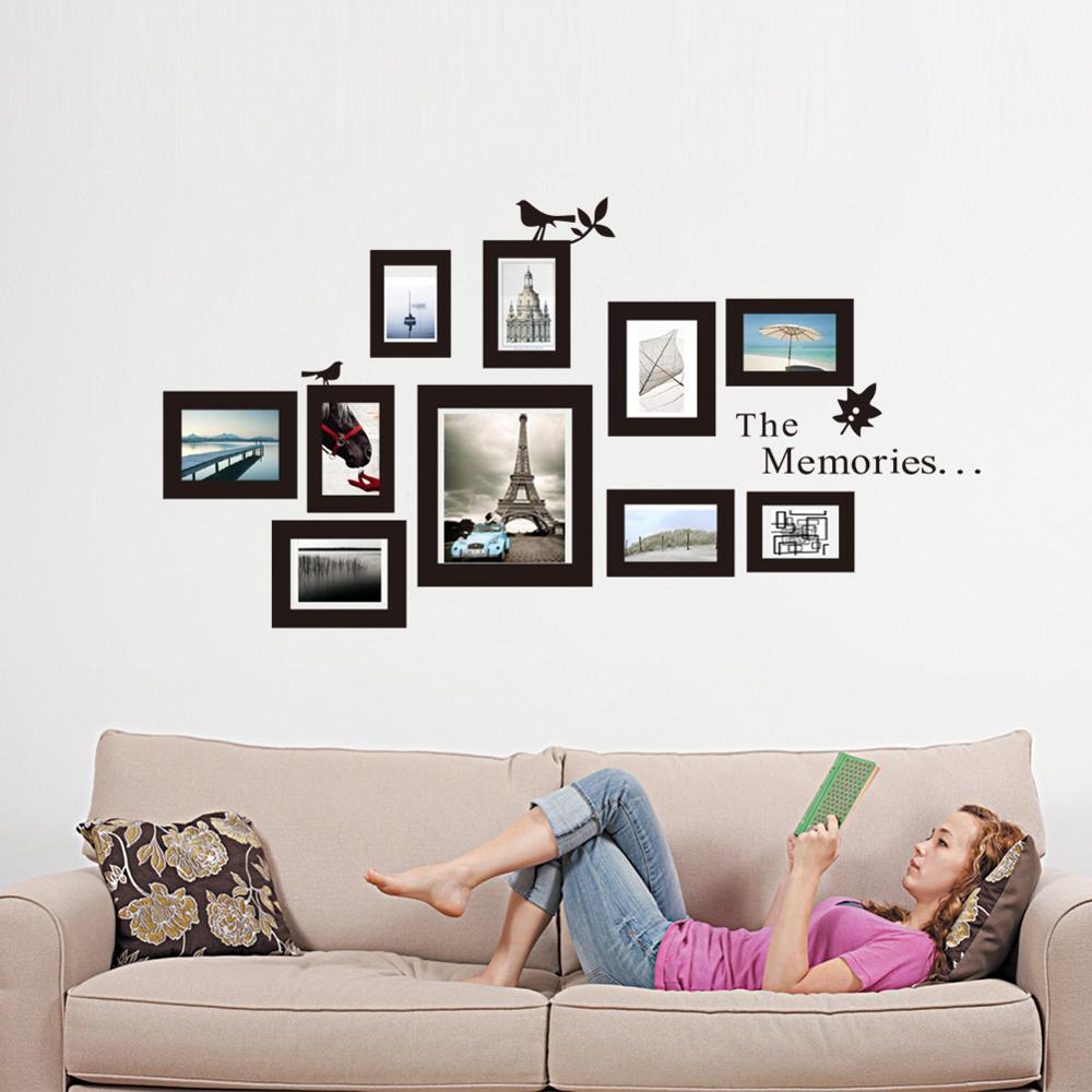 THE MEMORIES Photo Frame Bird Wall Stickers Vinyl Bedroom Living Room Removable Self-Sticking Sticker Mural