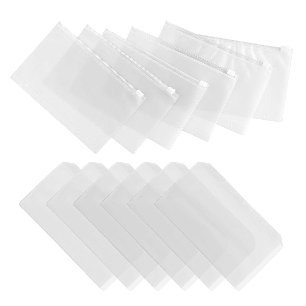 XRHYY 6Pcs Zipper Envelope Binder Pocket &amp; 6Pcs A6 Vertical Sleeve Case Storage Pouch For Home Office Business Card Credit Card