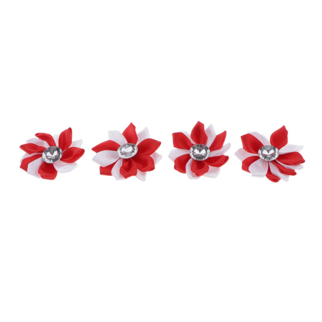 4 Stuks Zijde Satijn Diamante Bloemen Voor Kaart Maken, Haar Accessoire Diy Ambachten: Red and White 