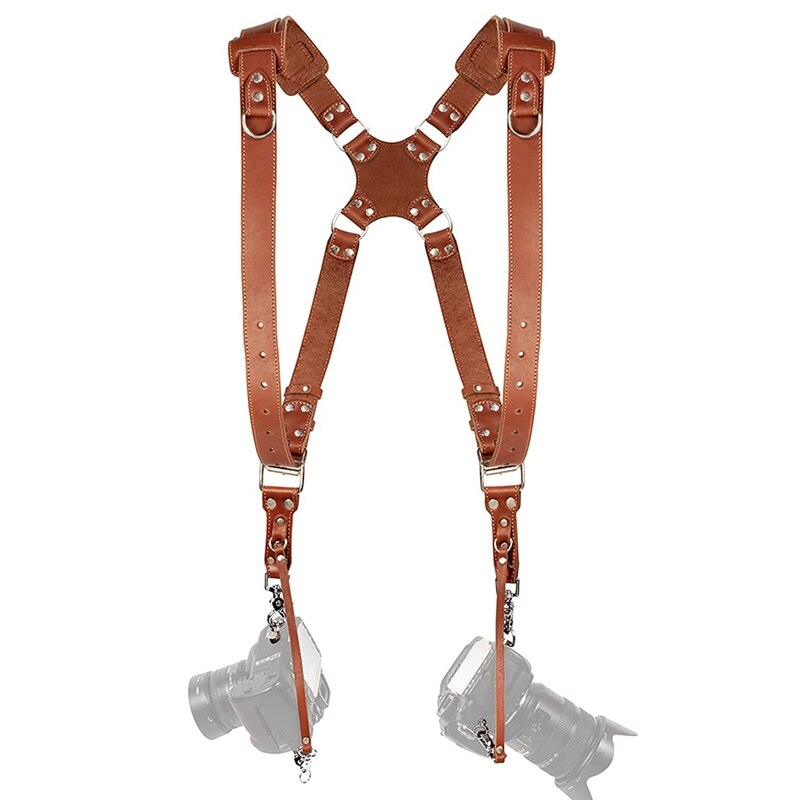 Lederen Camera Dubbele Strap Camera Harnas Voor Twee Camera &#39;S Lederen Dubbele Schouderriem Dubbele Bescherming Tegen