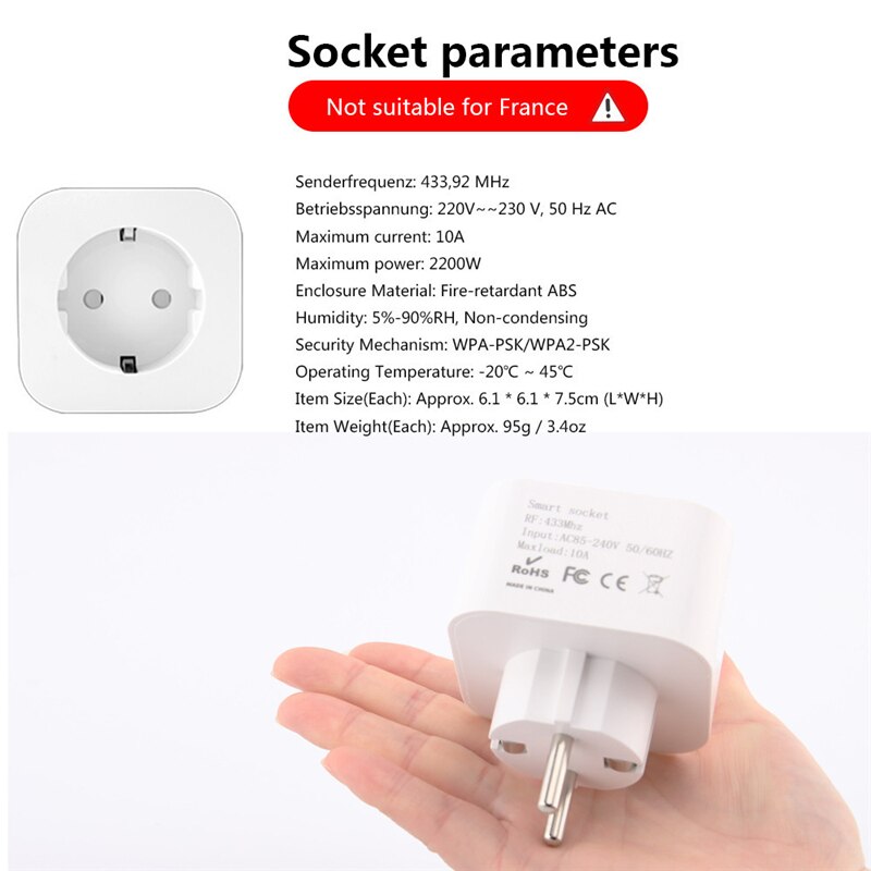 220V Wireless Remote Control Smart Socket EU Plug Wall 433mhz 8 Keys Programmable Electrical Socket Outlet House Necessity