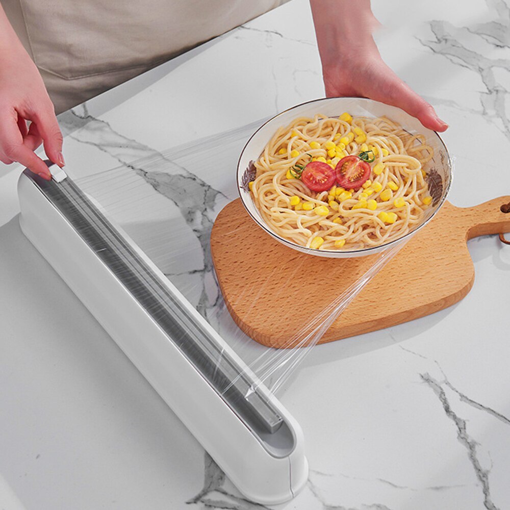Food Wrap Dispenser Punch-free Fixing Food Wrap Cutter Kitchen Tool Cling Film Wrap Safety Durable Non-toxic Storage Organizer
