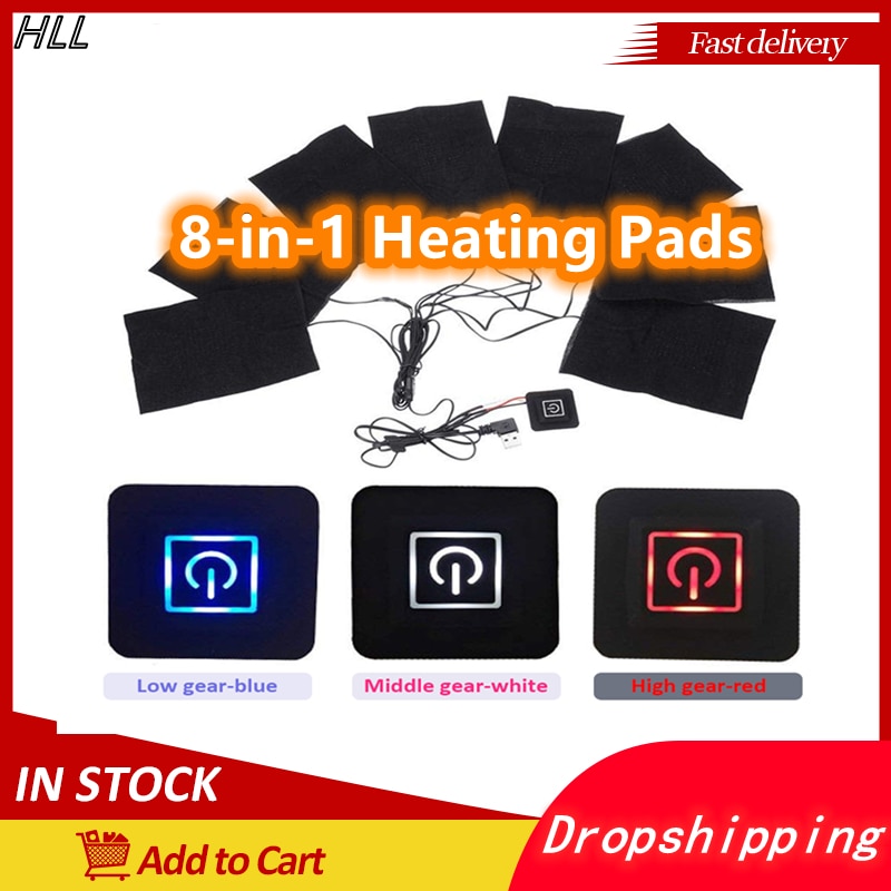8-in-1 USB Electric Heating Pads 3 Gear Clothes Adjustable Heating Safe Pad Heated Pads Hiking Heater Warm Jacket Coat Vest Tool