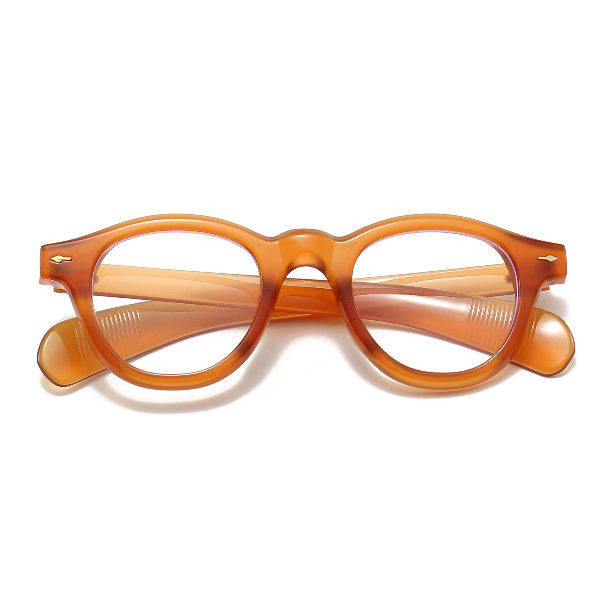 JNPCXI Anti-Blu-Ray Runde Frauen Gläser Rahmen Retro Sonnenbrille Nieten Dekoration Optische Männer Orange Brillen Rahmen