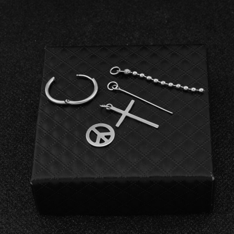 Pendientes de Punk para hombre, aretes cruzados de acero inoxidable con Clip de cadena, sin Piercing, pendiente de oreja para hombre y niño, joyería: EDH010303