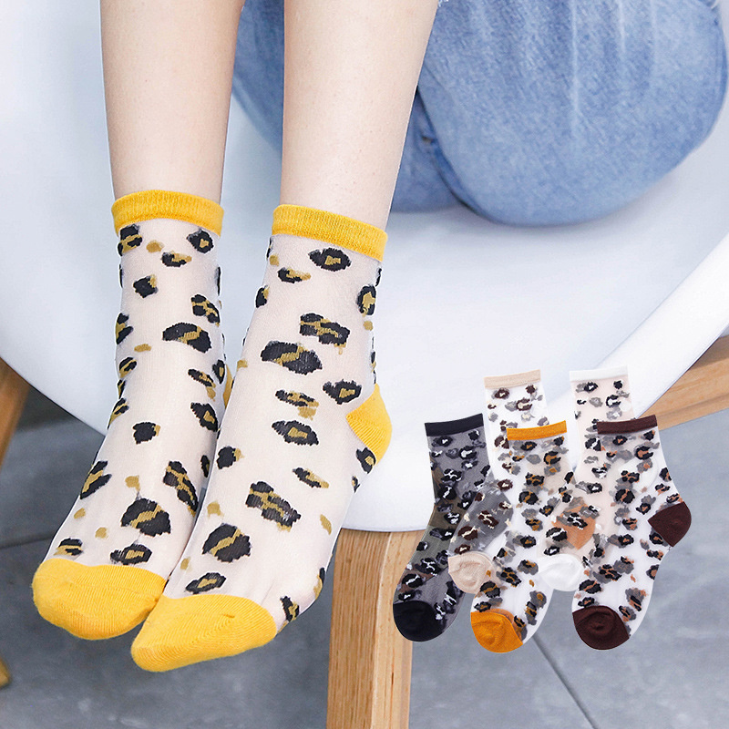 Calcetines sexys de malla de encaje para mujer, medias de rejilla de fibra mixta transparente, elástico, tobillo, hilo de red fino de leopardo, 1 par = 2 uds.